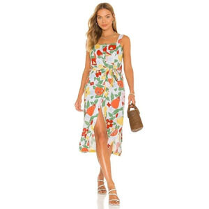 Revolve Rails Clement Midi Fruit Bunch Linen Blend Belted Dress Size XS